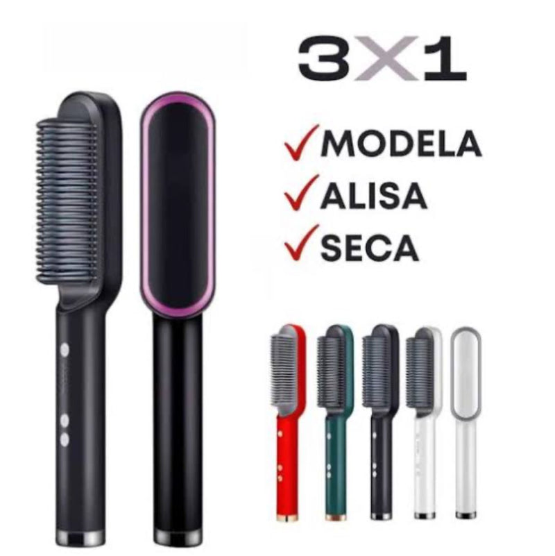Cepillo alisador de pelo de cerámica para salón, antiescaldado Rizador profesional, cepillo eléctrico inteligente calentado